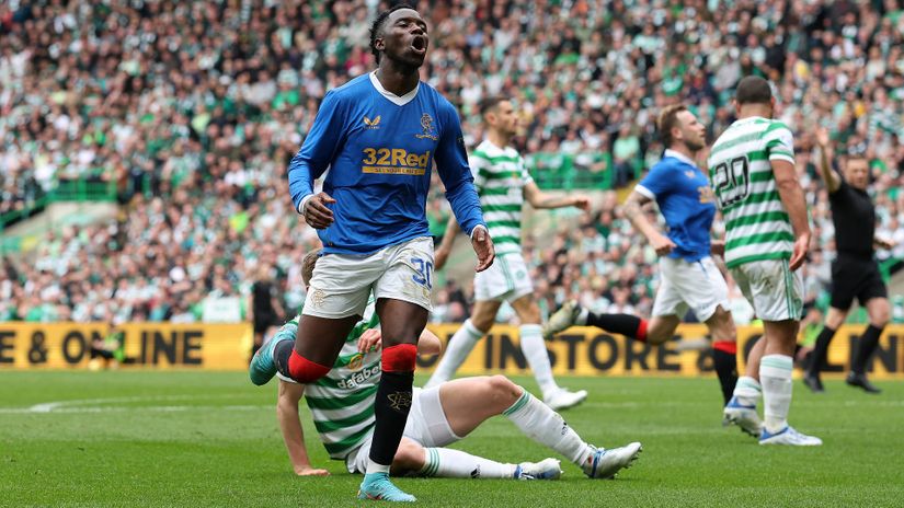 Fashion Sakala of Rangers against Celtic on Sunday (©Ian MacNicol/Getty Images)