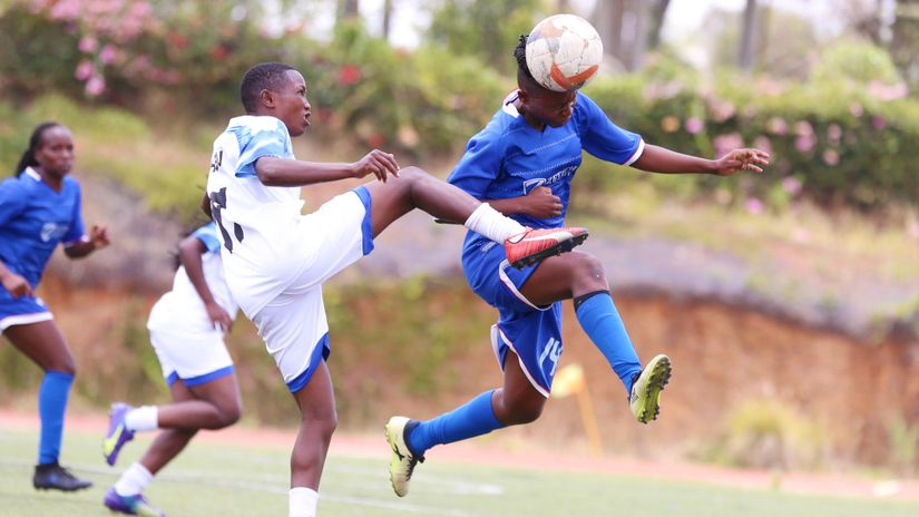 Transnzoia Falcons Ruth Chebungei (L) challenge Zetech Sparks Fridhaus Abdalla in a past match@MozzartSport