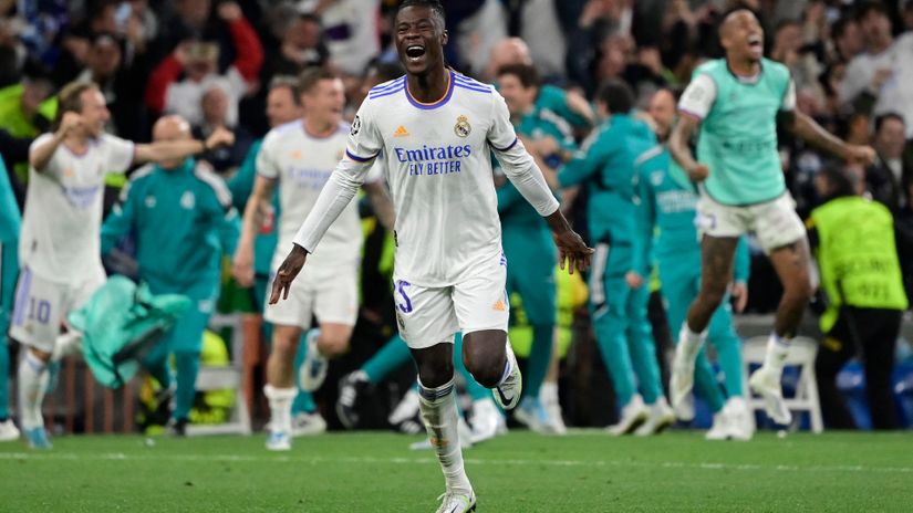 Camavinga celebrating after the victory against Man City (©AFP)