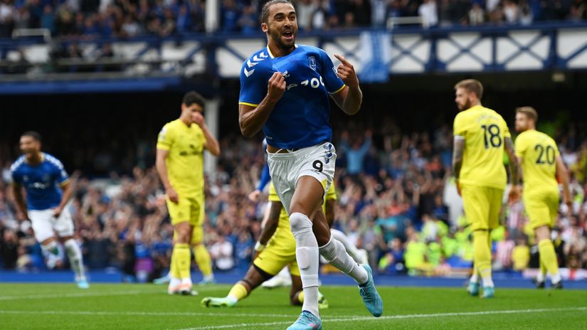 Calvert-Lewin celebrates after scoring (©Gareth Copley/Getty Images)