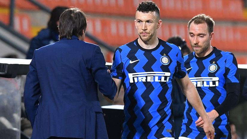 Conte with Perisic and Eriksen back in Inter in 2021 (©Gallo images)