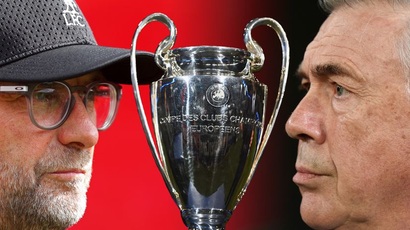 Klopp and Ancelotti, and the UCL trophy in between (©Denis Doyle/Getty Images)