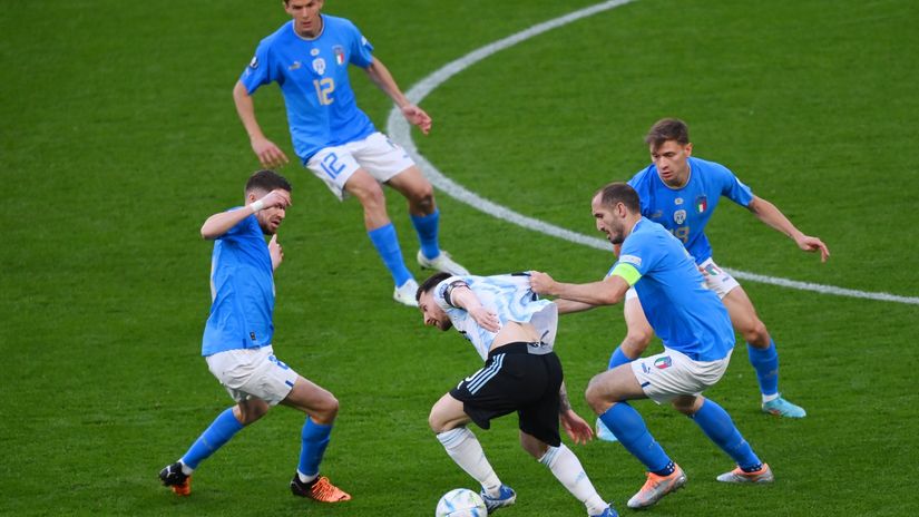 All of a sudden, Messi is coming at us, and there are only eight of us!