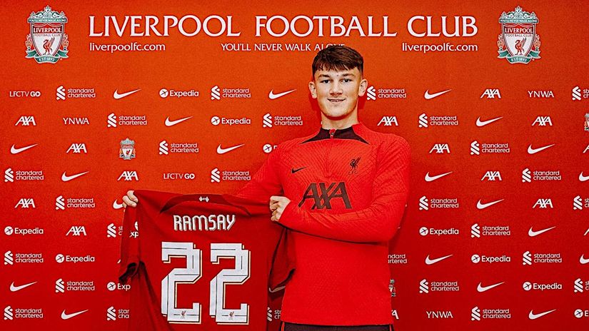 Calvin Ramsay with his new shirt (©Nick Taylor, LFC)