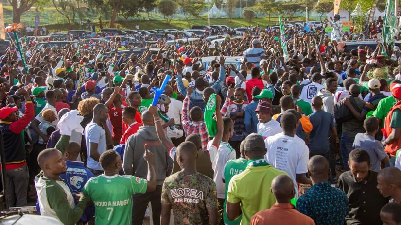 Raila Odinga addresses Gor Mahia fans after a Mashemeji Derby match.