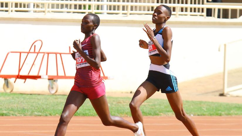 Purity Chepkirui leads Brenda Chebet during the national trials © Courtesy 