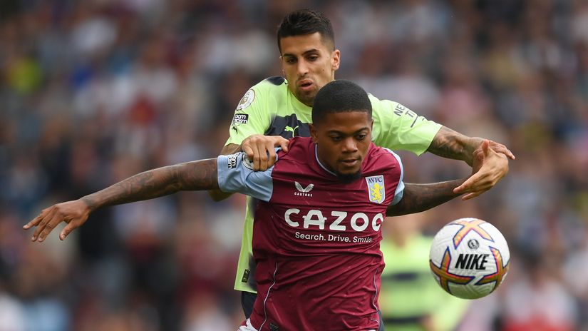 Leon Bailey holds Joao Cancelo off (©Getty Images)
