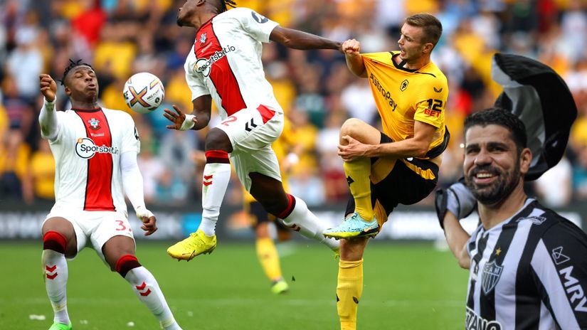 The moment Kalajdzic gets injured (L) against Southampton and Diego Costa (R) smiling (©Getty images sport)