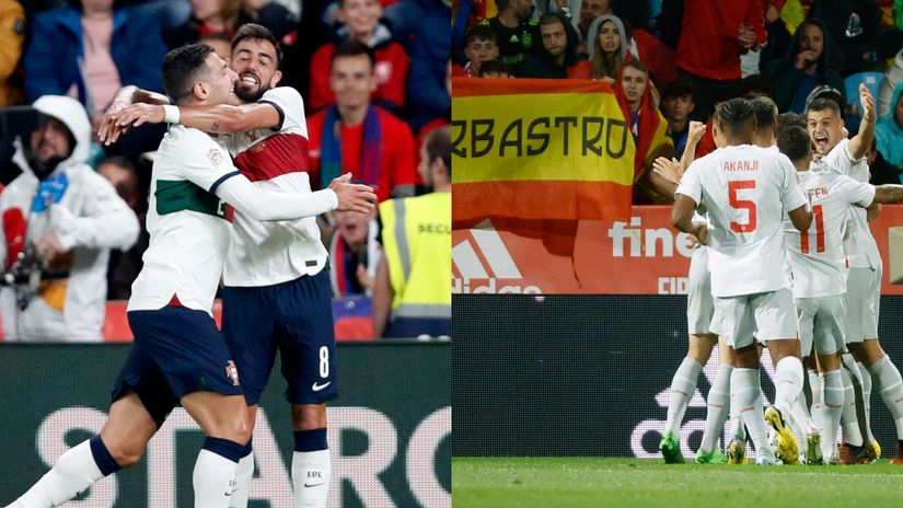 The Portuguese (left) & the Swiss (right) celebrating (©Gallo Images)