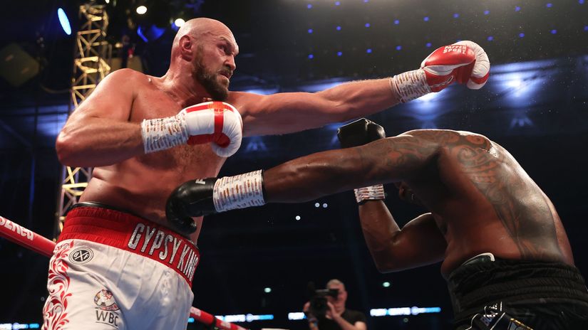 Tyson Fury and Dillian Whyte at Wembley Stadium on April 23, 2022 in London, England (©Julian Finney/Getty Images)