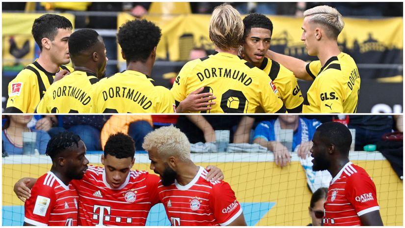 Dortmund (top) & Bayern (bottom) players celebrating (©Gallo Images)