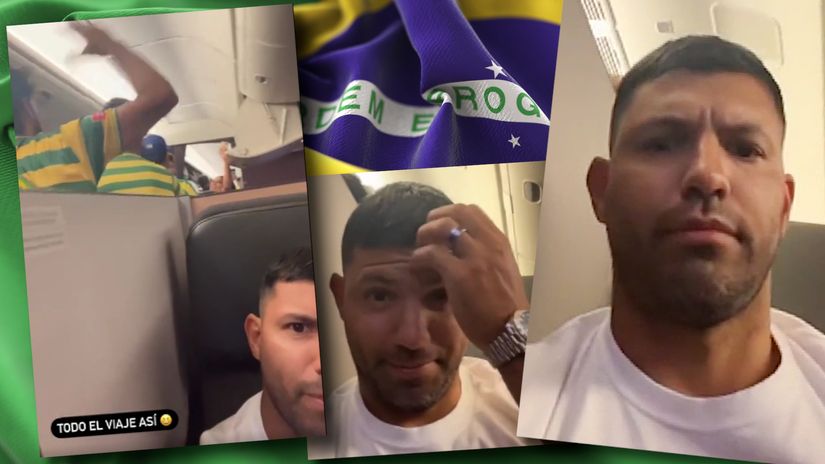Sergio Aguero on his flight (©Printscreen/Freepic)
