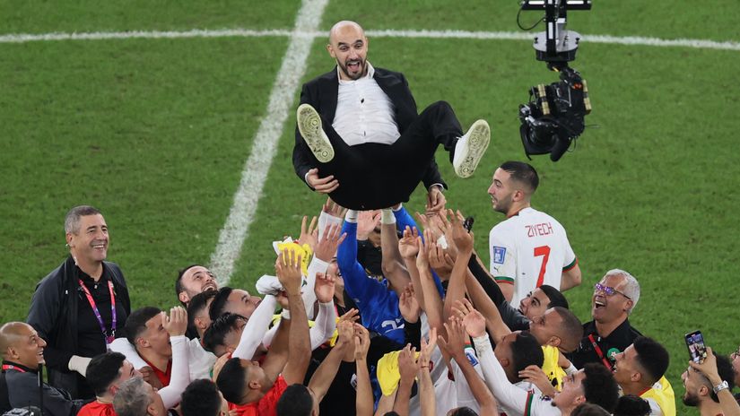 Walid Regragui after sealing qualification to the knockout stage (©AFP)