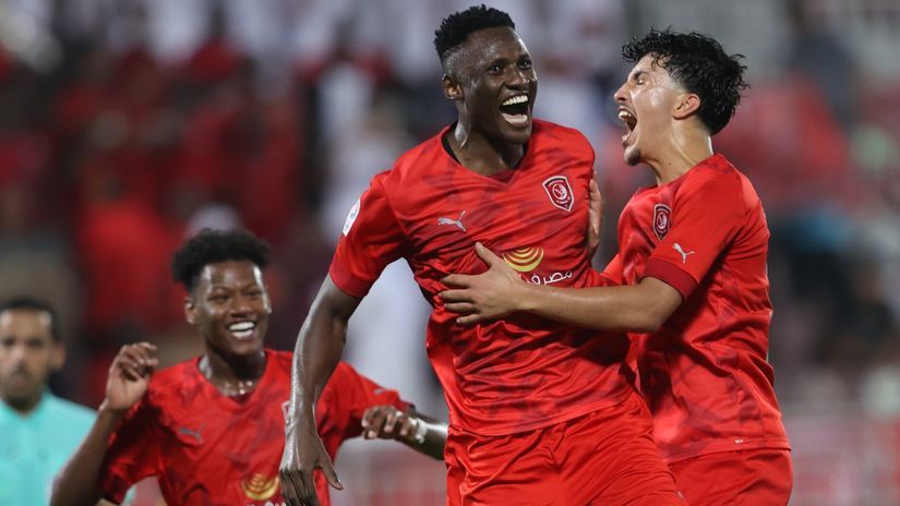 Michael Olunga celebrates in a previous match © Al Duhail