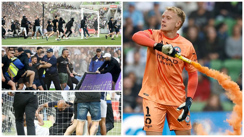 Chaos as fans storm the pitch in protest at AAMI stadium in Melbourne (©Getty images sport)