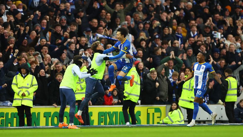 Mitoma celebrating his game winner (©Gallo Images)