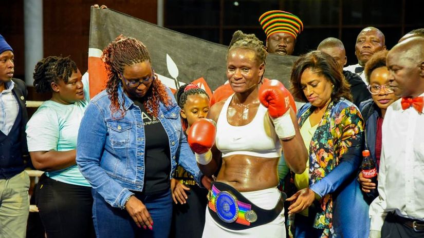 Sarah Achieng moments after retaining her Commonwealth title © courtesy