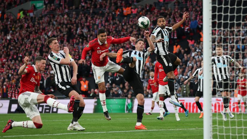 Casemiro scores the opening goal at Wembley (©Getty Images)