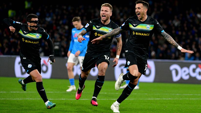 Lazio players celebrate the winner against Napoli (©Marco Rosi - SS Lazio/Getty Images)