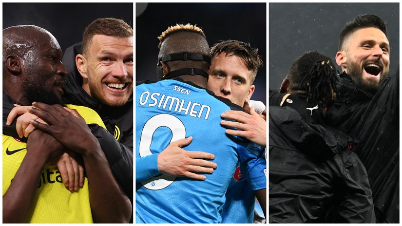 Lukaku and Dzeko of Inter, Osimhen and Zielinski of Napoli and Leao and Giroud of Milan (©Getty images sport)