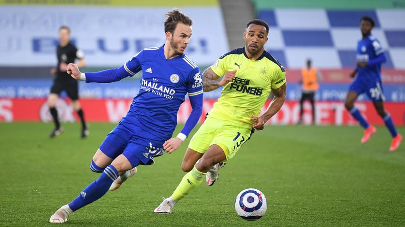Maddison of Leicester in action against Wilson of Newcastle (©Michael Regan/Getty Images)