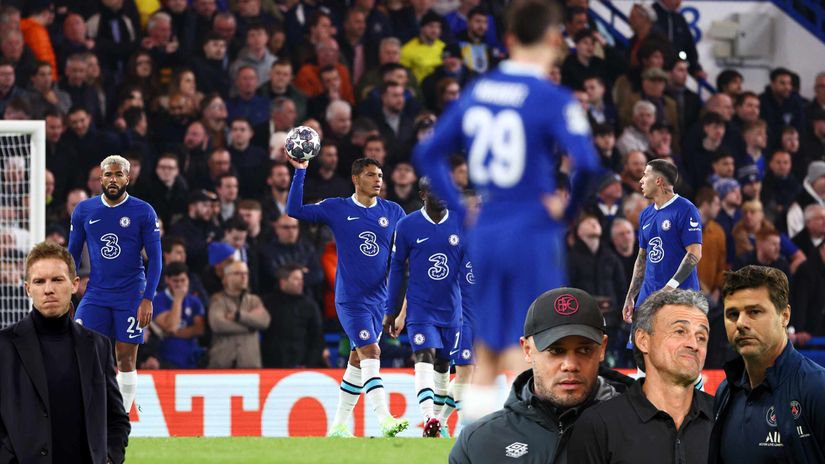 Nagelsman (on the left) is out of the race, with Kompany, Luis Enrique and Poch keeping their chances to join Chelsea (©Getty images sport)