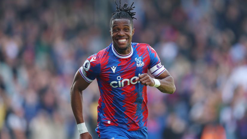 Zaha smiling after scoring on Saturday against West Ham (©Tom Dulat/Getty Images)