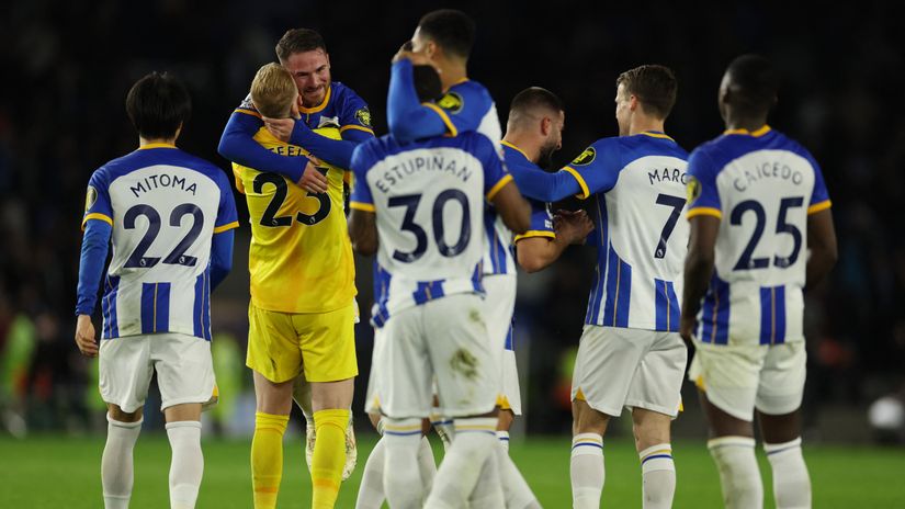 Brighton players celebrating (©Gallo Images)