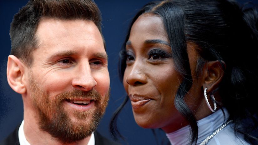 Lionel Messi and Shelly-Ann Fraser-Pryce (©AFP)