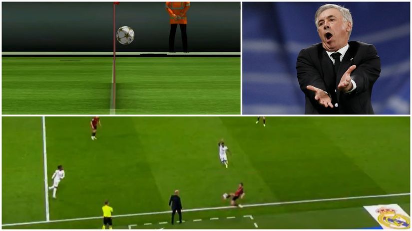 beIN's 3d analysis (upper left), Ancelotti (upper right) the play in question (bottom)