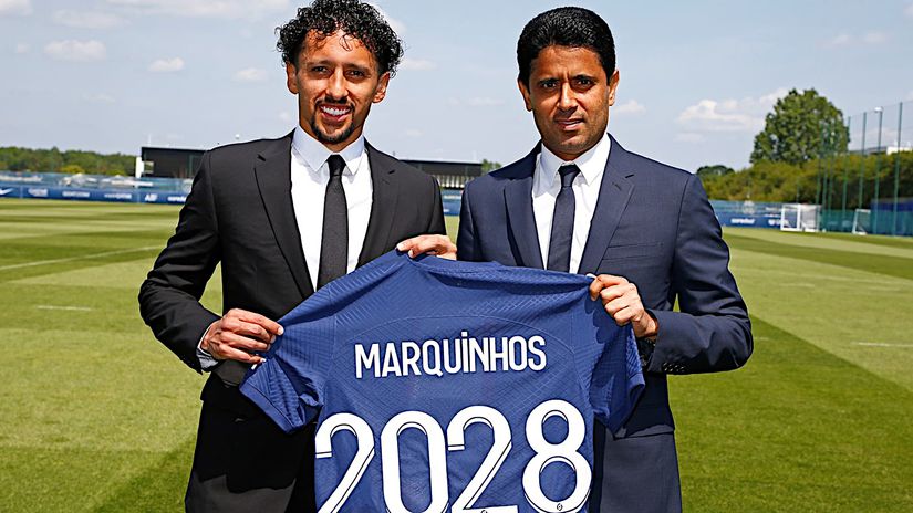 Marquinhos and Nasser Al-Khelaifi (©PSG)