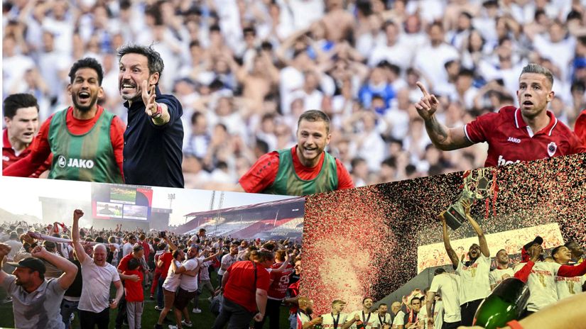 Van Bommel, Alderweireld and the rest of Antwerp players and fans in jubilation after the win (©AFP)