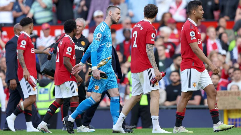 Sancho, Fred, De Gea, Lindelof and Casemiro at Old Trafford (©Nathan Stirk/Getty Images)