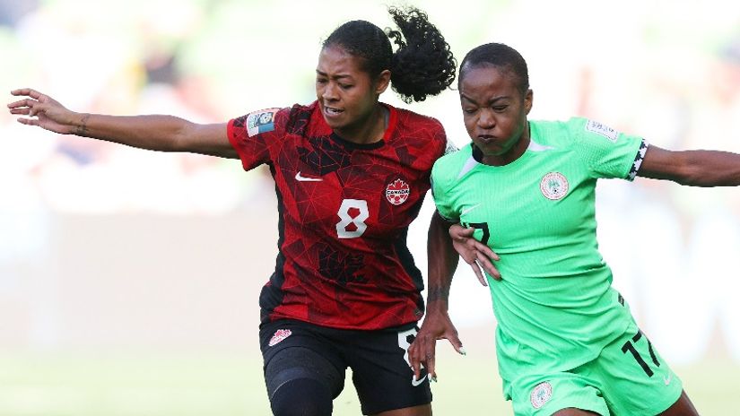 Canada's Jayde Riviere against Fransisca Ordega from Nigeria © FIFA 