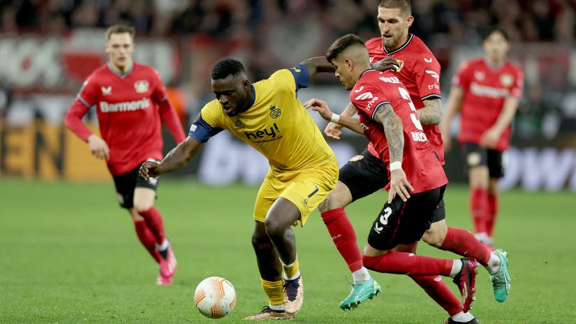Victor Boniface in action for Union against Bayer in April (©Lars Baron/Getty Images)