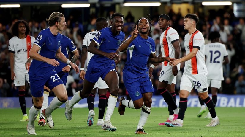 Sterling celebrates after netting (©Eddie Keogh/Getty Images)