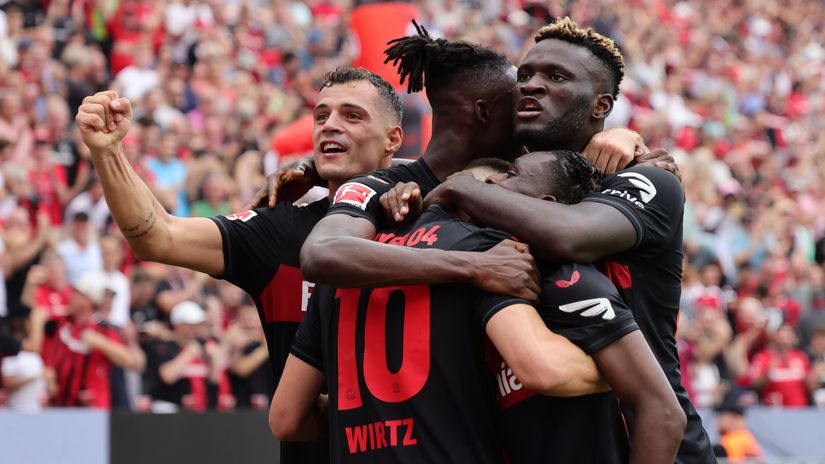 Lots of reasons for celebration for Boniface, Xhaka and the team (© Andreas Rentz/Getty Images)