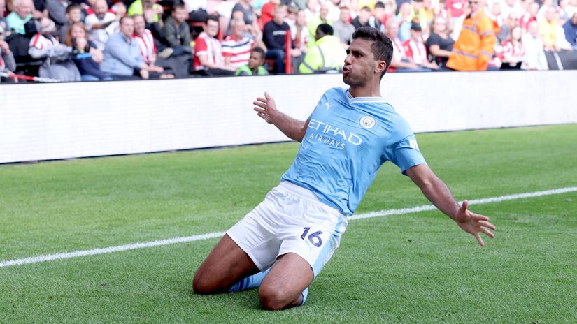 Rodri celebrates after scoring the winner (©Alex Livesey/Getty Images)