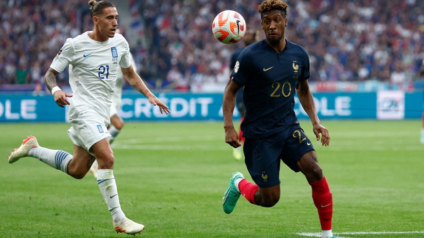 Tsimikas in action for Greece against Coman of France (©REUTERS/Gonzalo Fuentes)