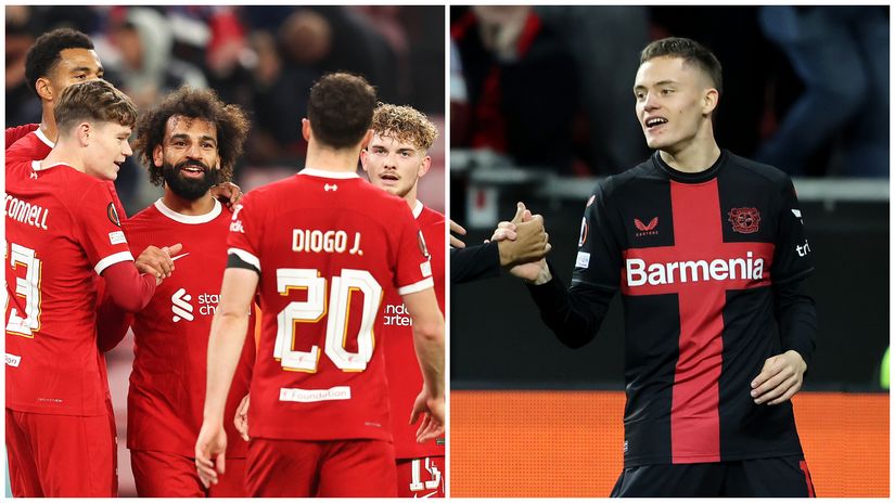 Liverpool players (left) & Florian Wirtz (right) (©Getty Images)
