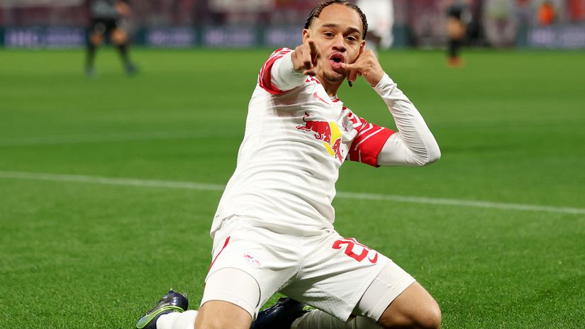 Xavi Simons and his trademark celebration (©Maja Hitij/Getty Images)