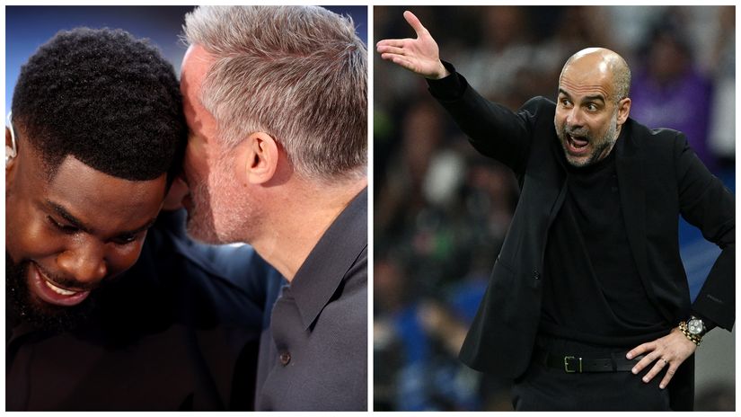 Micah Richards and Jamie Carragher (left) and Pep Guardiola (©Getty images sport) 