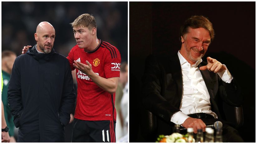 Ten Hag & Hojlund (left), Ratcliffe (right) (©Getty Images)