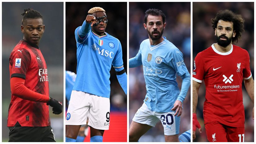 Rafael Leao, Victor Osimhen, Bernardo Silva and Mohamed Salah (©Getty images sport)