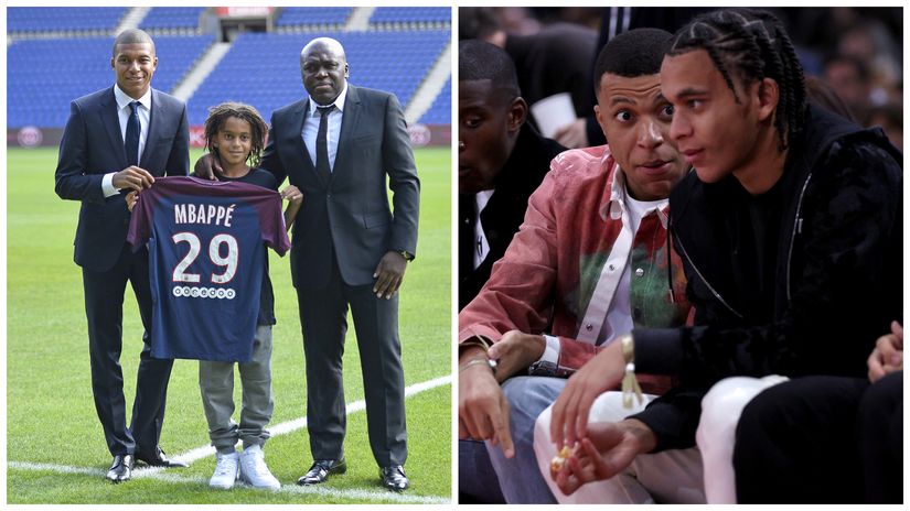 Kylian and Ethan Mbappe with their dad Wilfried back in 2017 (left) and in January 2024 (©Getty images sport)