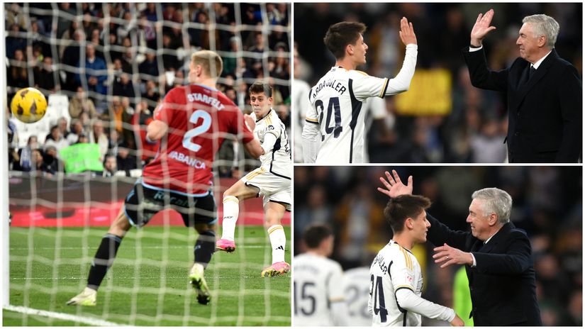 Arda scores and Carletto congratulates him (©Getty images sport)