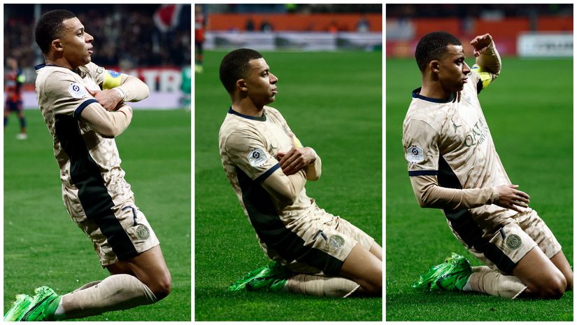Kylian with his trademark celebration against Montpellier (©Stephane Mahe/Reuters)