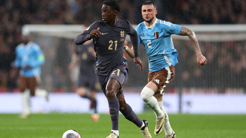 Mainoo in action for England against Belgium a few days ago (©Julian Finney/Getty Images)