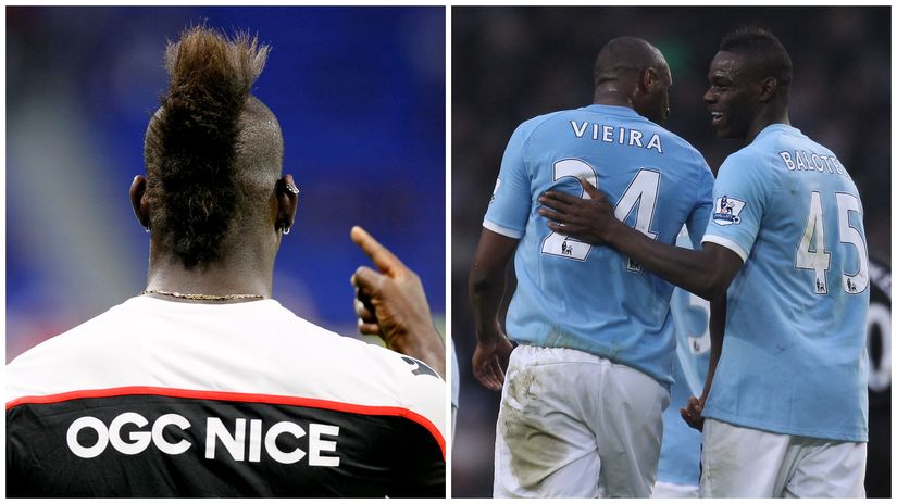 Mario Balotelli during his OCG Nice days, and with Vieira as a teammate back at Manchester City (©Reuters/Gallo images)