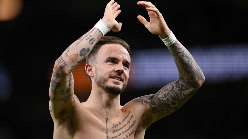 James Maddison celebrates with fans after the game (©Mike Hewitt/Getty Images)